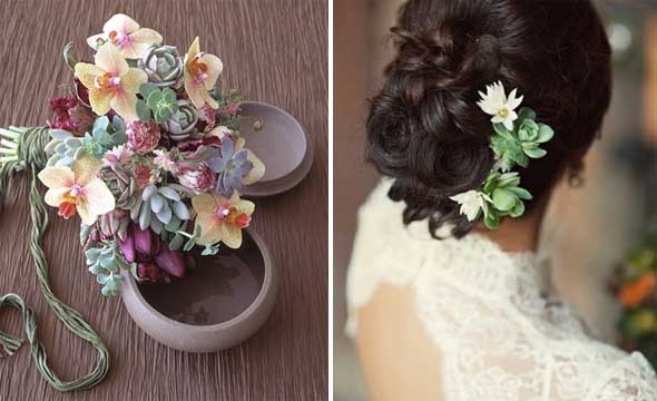 accessoire pour coiffure mariée plante grasse